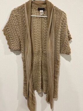 Open-Front Short Sleeve Knit Cardigan - Tan